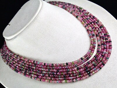 Certified Natural Multi Tourmaline 446 Ct Beads Facetted Necklace 7 Line
