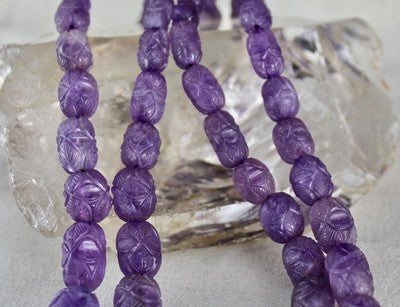 Certified Natural Amethyst 608ct Carved Beads Necklace Sterling Silver Hook
