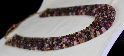 Certified Natural Multi Tourmaline Melon Carved 5 Line 828 Ct Beads Necklace