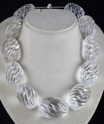 Certified Natural White Rock Crystal Quartz 2965 Ct Carved Oval Bead For Women