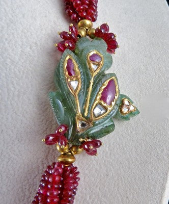 Certified Antique Zambian Emerald 615ct Ruby Natural Diamond 22k Gold Necklace