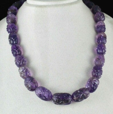 Certified Natural Amethyst Engraved Bead 955 Ct Sterling Silver Vintage Necklace