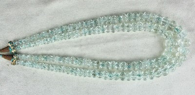 Certified Natural Aquamarine 545ct Carved Beads 2 Line Gemstone Necklace