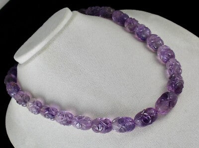 Certified Natural Amethyst Beads 860 Ct Purple Gemstone Sterling Silver Necklace