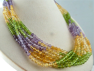 Natural Peridot 696ct Citrine Amethyst Round Beads Fashion Necklace For Women