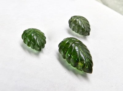 Natural Green Tourmaline Carved Leaves Loose Gemstone 18.30 Ct Earring Pendant