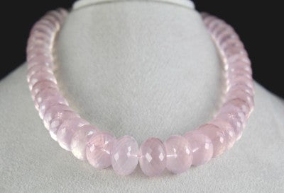 Faceted Rose Quartz Beads Necklace 1125 Ct Pink Gemstone Sterling Silver