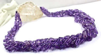 Sterling Silver Natural Amethyst Beads 628 Ct Cabochon Necklace For Women