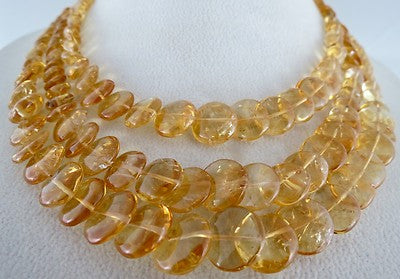 Natural Citrine Round Beads 530 Ct Sterling Silver Designer Fancy Necklace