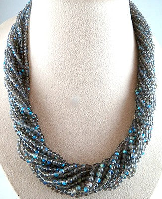 Natural Black Labradorite 612 Ct Beads Round 14 Line Ladies Necklace