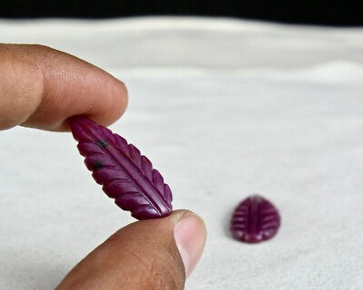 Natural Untreated Ruby 55 Ct Carved Leaves 4 Pc Loose Gemstone Earring