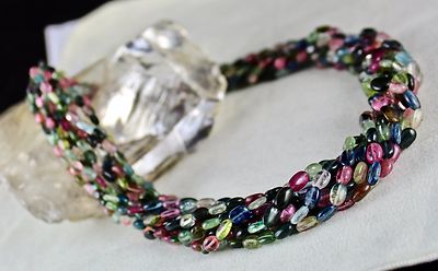 Certified Natural Multi Tourmaline 630 Ct Sterling Silver Long Beaded Necklace
