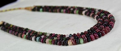 Certified Natural Multi Tourmaline 442ct Beads Melon Carved 3 Line Necklace