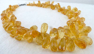 Natural Citrine Teardrop Bead Necklace 484 Ct Gemstone Sterling Silver Fashion