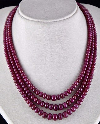 Certified Natural Untreated Ruby Beads 3 Line 602ct Ladies Necklace For Wedding