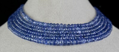 Certified Natural Blue Sapphire 739 Ct Beads Round Gem Necklace For Women