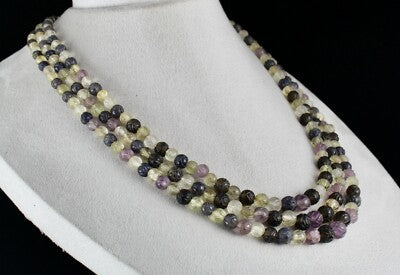 Vintage Multi Natural Semi Precious Carved Beads Gemstone Necklace 578 Ct