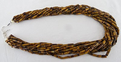 22" Natural Tiger's Eye Tube Beads Necklace 918 Carats 12 Line Gemstone
