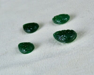 Certified Natural Pear Zambia Emerald 4 Pc 20.98 Ct Engraved Gemstone Set