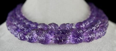 Certified Vintage Natural Amethyst 1152 Ct Carved Beads Purple Necklace