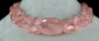 Natural Rose Quartz 683 Ct Beaded Necklace 2 Line Nugget Gemstone Strings