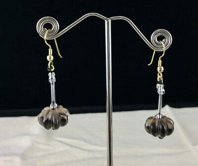 Natural Black Smoky Quartz Melon Beads Gemstone Pair 27 Ct For Design