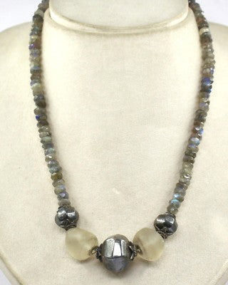 Labradorite & Rock Crystal Gemstone Necklace 296 Ct Faceted Designer Beads