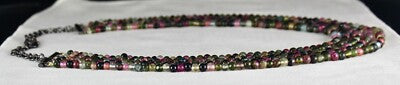 Certified Multi Tourmaline Beads Necklace 633 Ct Sterling Silver Clasp