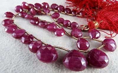 Certified Ruby 89ct Faceted Heart Drops Gemstone Necklace 39pc Fashion