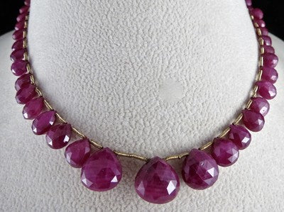 Certified Ruby 89ct Faceted Heart Drops Gemstone Necklace 39pc Fashion