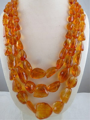 Certified Natural Citrine 1720 Ct Faceted Beads Tumble Sterling Silver Necklace