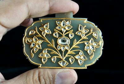 Certified Antique Old Persian Jade 10ct Pendant Studded Natural Diamond 22k Gold