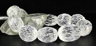 Certified Natural White Rock Crystal Quartz Oval Beads 11pcs 2990ct Gemstone