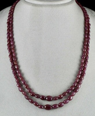 Certified Natural Ruby 319ct Beads Long 2 Line Untreated Gemstone Necklace