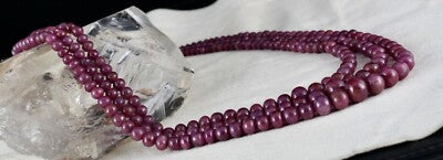 Certified Natural Ruby 444 Ct Beads Round 3 Line Gemstone Beaded Necklace