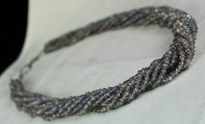 Sterling Silver Labradorite Beads Necklace 540 Ct Round 10 L Fashion Gemstone