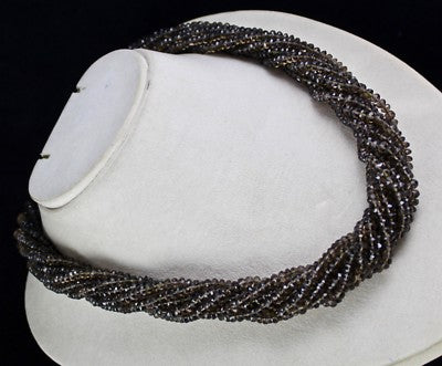 Natural Black Smoky Quartz Beads 10mm Faceted Round Necklace 860 Ct Gemstone