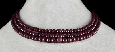 Certified Natural Red Ruby Beads 3 Line 414 Ct Fashion Necklace For Women
