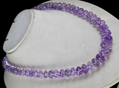 Amethyst Carved Melon 713 Ct Beads Purple Gemstone Fashion Necklace