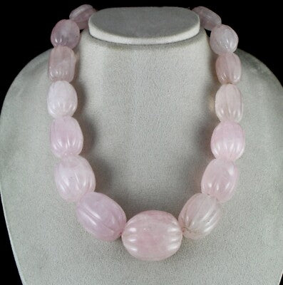 Rose Quartz Beaded Necklace 1955 Ct Natural Gemstone Sterling Silver Clasp