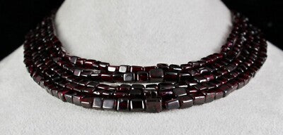 Natural Garnet 842 Ct Square Beads 5 Line Ladies Fashion Necklace
