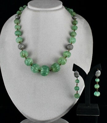 Certified Natural Colombian Emerald 550 Ct Sterling Silver Necklace Earring Set