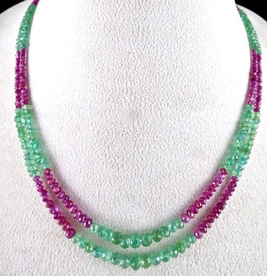 Certified Natural Colombian Emerald Ruby Faceted Beads 89.3 Ct Necklace