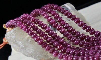 Certified Vintage Natural Ruby Beads Carved Melon Necklace 1378 Ct 3 L