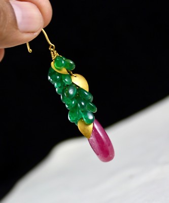 Certified Natural Zambian Emerald 10ct Burmese Ruby Teardrop 18k Gold Earrings