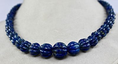 Natural Blue Lapis Lazuli Beads Necklace 390 Cts Carved Round Gemstone 1 Line