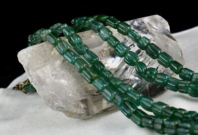 Certified Natural Emerald Beads 688 Ct Green Gemstone Sterling Silver Necklace