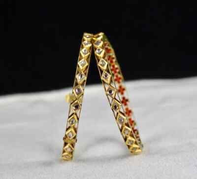 Pair Of Natural Flat Diamond 40.31ct 22k Gold Jadau Bangles For Ladies