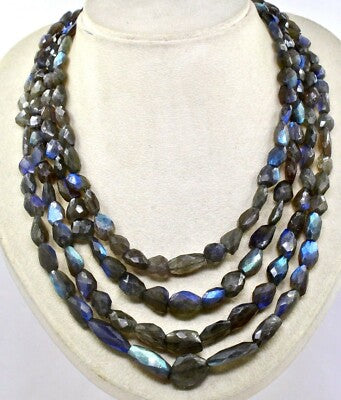 Natural Black Labradorite 877 Ct Faceted Tumble Gemstone Beaded Necklace 4 L