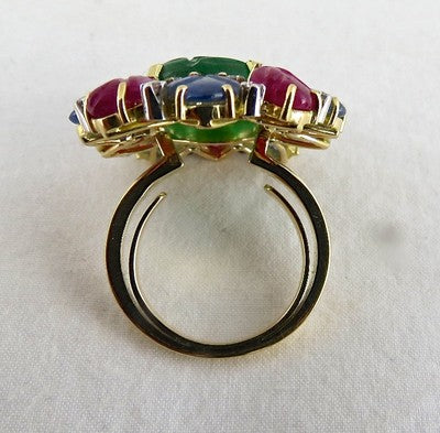 Certified Natural Emerald Ruby Sapphire 10ct Carved Diamond 18k Gold Ring